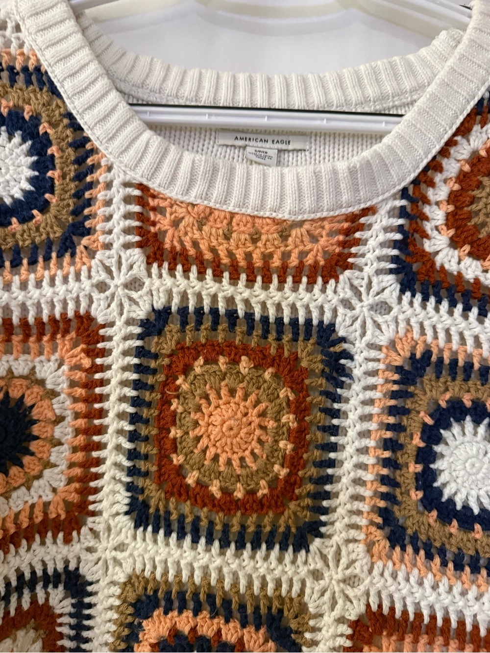AMERICAN EAGLE Granny Square Crochet Sweater Size S - Picture 5 of 7